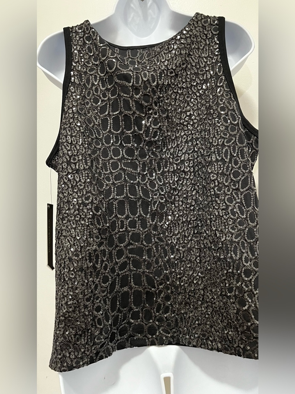 DKNY Black Sequin Mesh Tank Top NWT - Picture 2 of 5